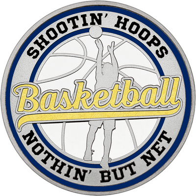 Gold "Basketball" with Navy Blue Outer Circular Borders